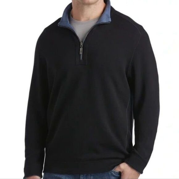 Tommy Bahama Reversible Quarter Zip Long Sleeve Sweater in Blue & Black - Picture 2 of 8